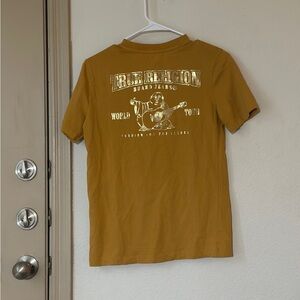 True Religion woman’s  Mustard Graphic Tee - Gold Logo